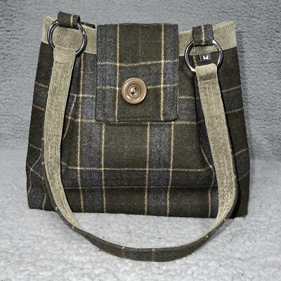 NWOT Earth Squared Green Check Shoulder Bag Handbag Underarm Plaid Purse