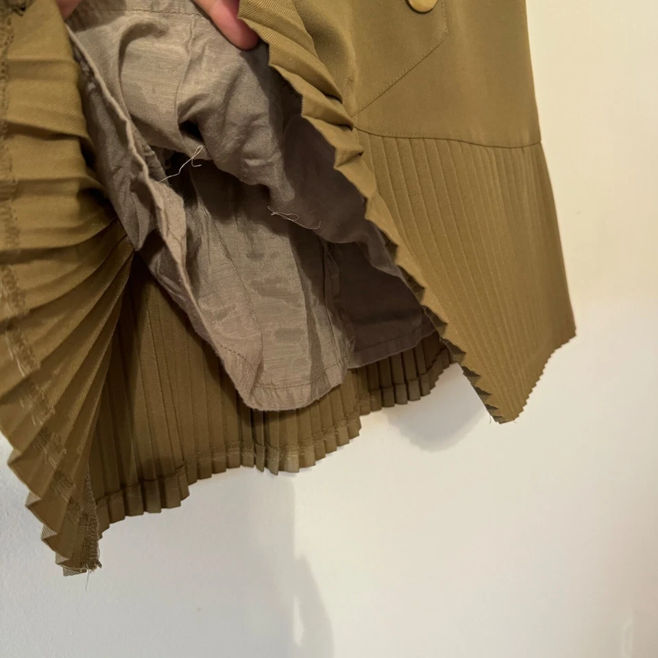 Falda de Lana Vintage Años 60 Plisada Midi Verde Militar Mediana Años 60 Retro Foto 3 de 4
