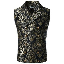 Mens Victorian Gentlemans Aristocrat Gold Double Breasted Vest Gothic Steampunk