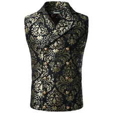 Mens Victorian Gentlemans Aristocrat Gold Double Breasted Vest Gothic Steampunk