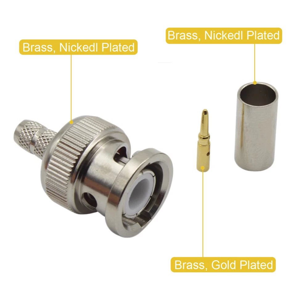 Brass BNC Crimp Male Plug Straight RF Coax Connector For Cable RG58 RG142 lot - Image 2 of 4