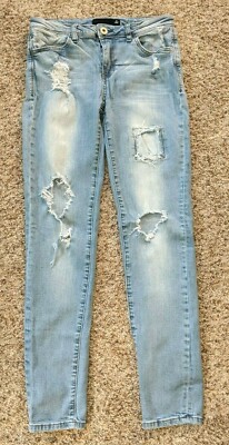 Tinseltown Jr Sz 7 Distressed Destroyed Skinny Stretch Light Wash Jeans Mid-Rise