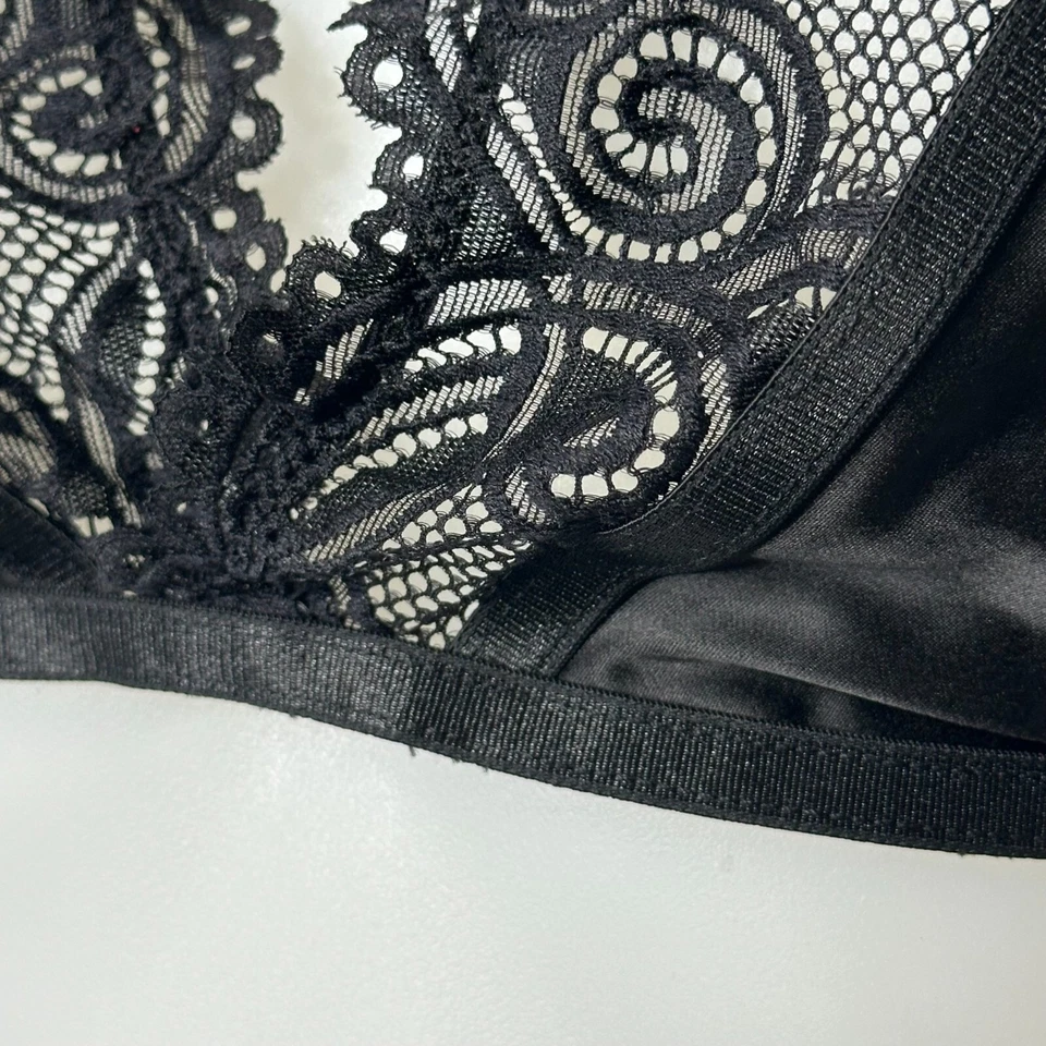 NUEVO Fredericks of Hollywood Bralette XL Negro Halter Correa Alto Encaje Capricho Foto 4 de 4