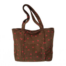 Brown Corduroy Tote Bag Strawberry Pattern Large 13"x12" Shoulder Bag Purse New