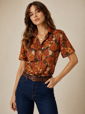 Retro Sag Harbor 70s Floral Print Tie Back Button Front Blouse Size 14 Vintage