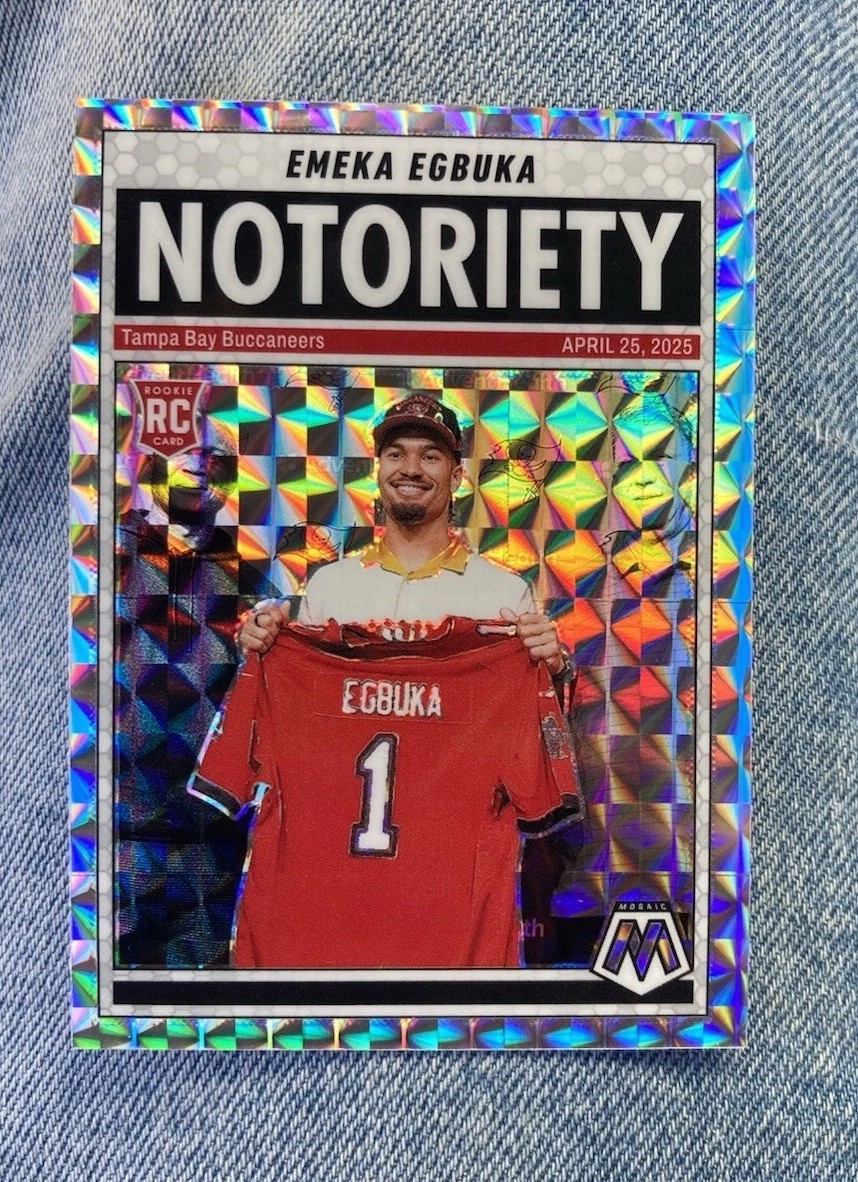 2025 Mosaic Football Emeka Egbuka RC Notoriety Silver Mosaic Prizm Buccaneers