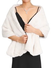 Women's Wedding Faux Fur Shawls and Wraps Bridal Fur Scarf Stoles with Rhines...