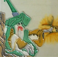 Wizard hand painted ceramic art tile coaster 4 x 4 inches with back