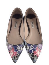 Miu Miu Pointed Toe Flats with Floral Painted Design On Leather Size 38