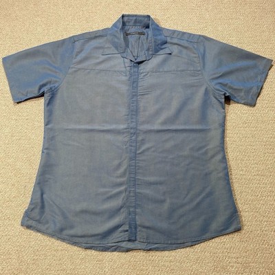 VINTAGE River Island Modal Hemd Herren Large Blau Satin Viskose Y2K Kurzarm