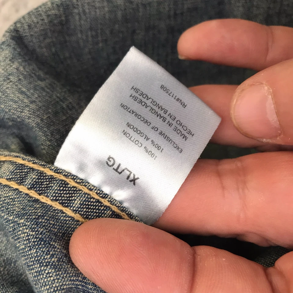 Camisa Levis Denim Western Para Hombres XL Azul Jean Perla Snap Manga Larga Chamarra Foto 4 de 4