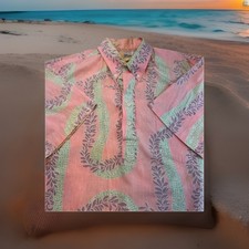 Reyn Spooner VTG 80's -90's Hawaiian Floral Print Shirt Aloha SZ L Reverse Print