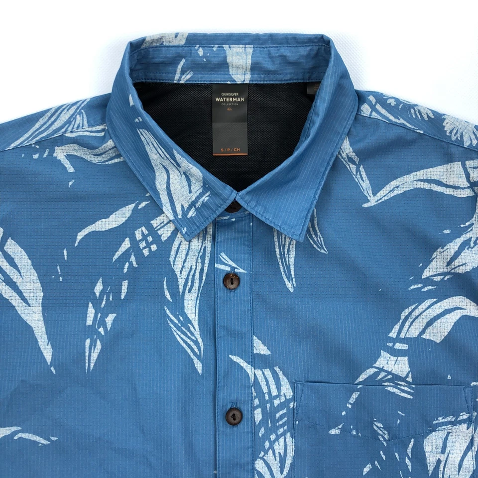 Camisa Quiksilver Waterman Para Hombre Pequeña Tecnología Beachrider Botones Hawaiano Surf Foto 2 de 4