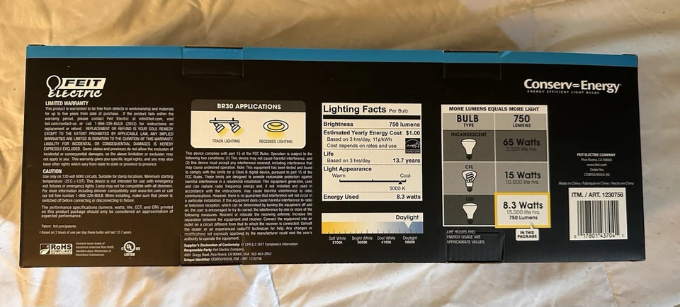 Feit Electric BR30 Enhance Daylight LED Dimmable Bulbs, 6-Pack - Image 2 of 4