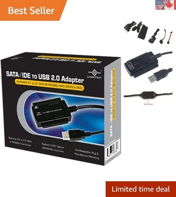 Hot-Swappable SATA/IDE to USB 2.0 Adapter - Connect All Drive Sizes Effortlessly