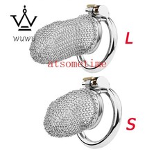 2024 Stainless Steel Fishnet Chastity Cage Male Mesh Chastity Device Lock Ring