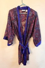 Vintage Victoria s Secret Floral Paisley Sheer Kimono Robe Satin Trim One Size
