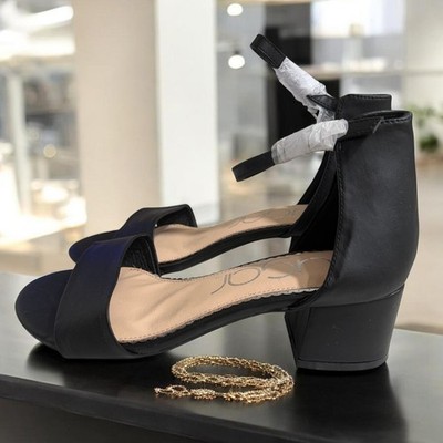 Sugar Black Block Heel Sandals Womens 8.5 Ankle Strap Minimalist Dressy Chic