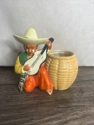 Mexico Amigo Guitar Sombrero Toothpick Holder Planter Vintage MCM Mariachi 