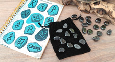 Metallic Rune Stone Set of 25 Engraved Stones, Rune Bag & Instruction Handbook