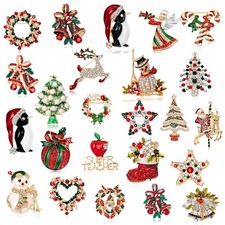 Christmas Brooch Pin Rhinestone Santa Snowman Reindeer Penguin Festive Gift