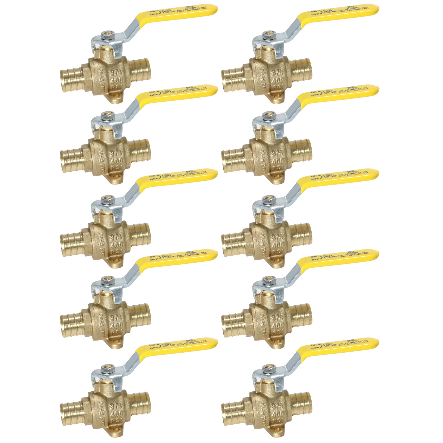 10 Pack XFITTING 3/4" Pex B Ball Valve with Drop Ear, Lead Free Brass, Full Port