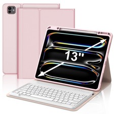 for iPad Pro13 Inch M4 Case 2024 with Keyboard, Magnetic Detachable Key Pink
