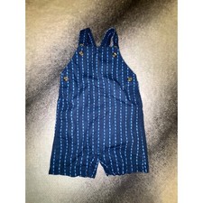 S Carter's Just One You Baby Boy Blue Striped Overalls Shortalls 12M Navy