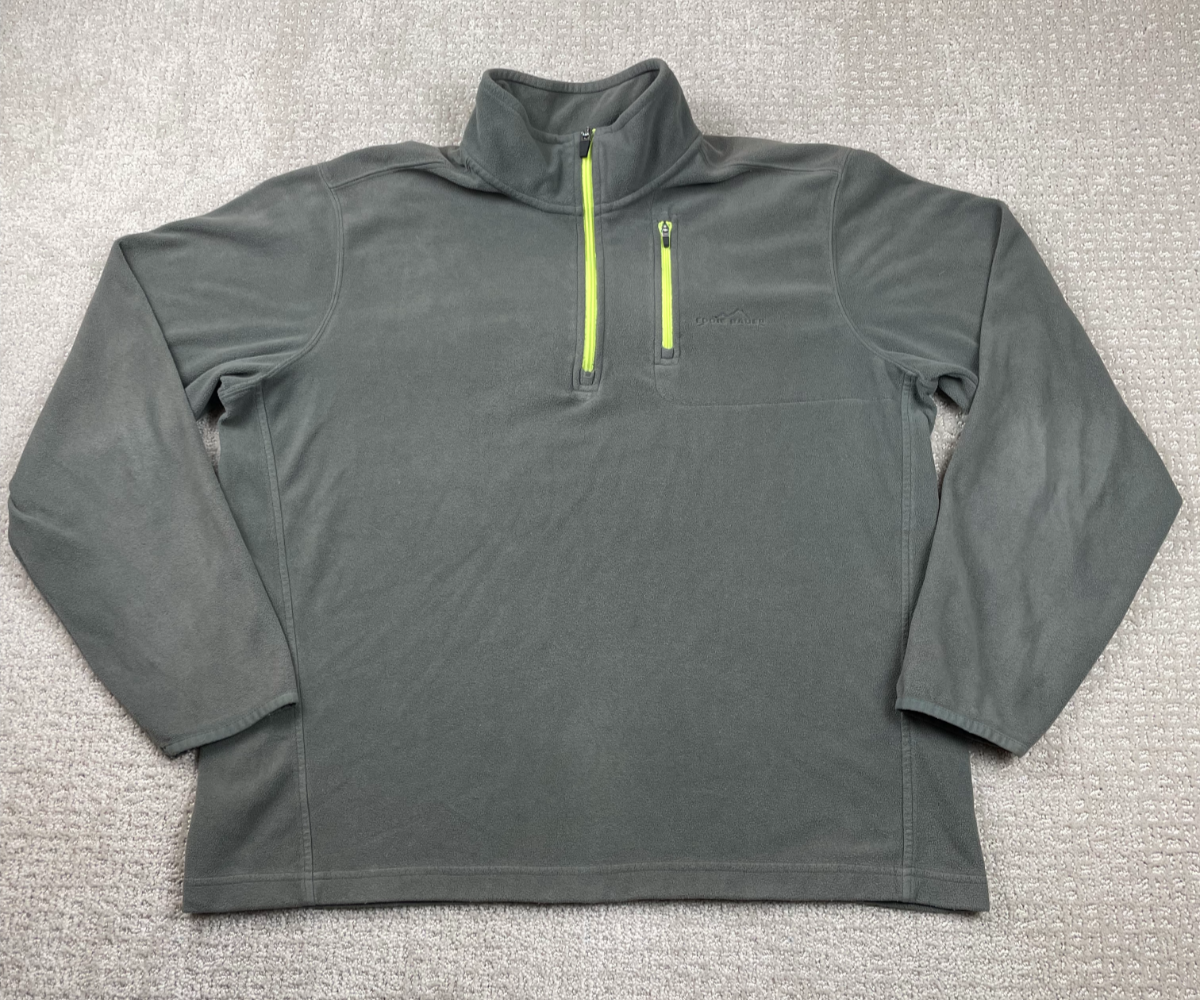 Eddie Bauer Jacket Mens Large Gray 1/4 Zip Fleece Pullover Layering Casual Gorp