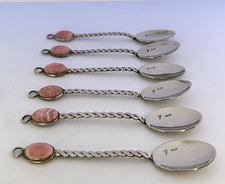 Vintage 6 Silber-Mokkalöffel Set, Handmade Argentinien Rhodochrosit - versilbert
