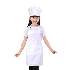 Kids Chef Hat And Apron Set Adjustable Cooking Baking Painting White Uniform