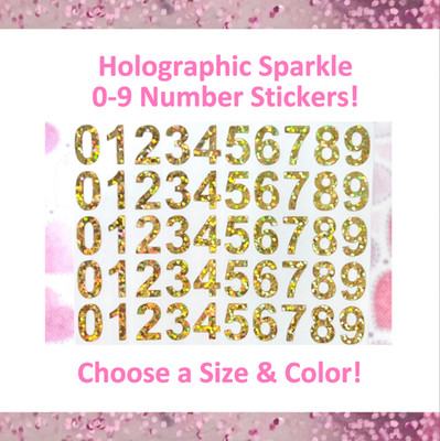 Holographic Sparkle 0-9 Number Stickers! - 1/2'' to 1.5 inch - Arial Bold Font