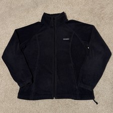 Columbia Womens Large Fleece Jacket Full Zip Stand Collar Zip Pockets Black