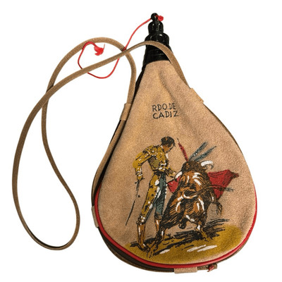 Spanish Hand Painted Leather Bota Bag Bullfighter Wine Bag