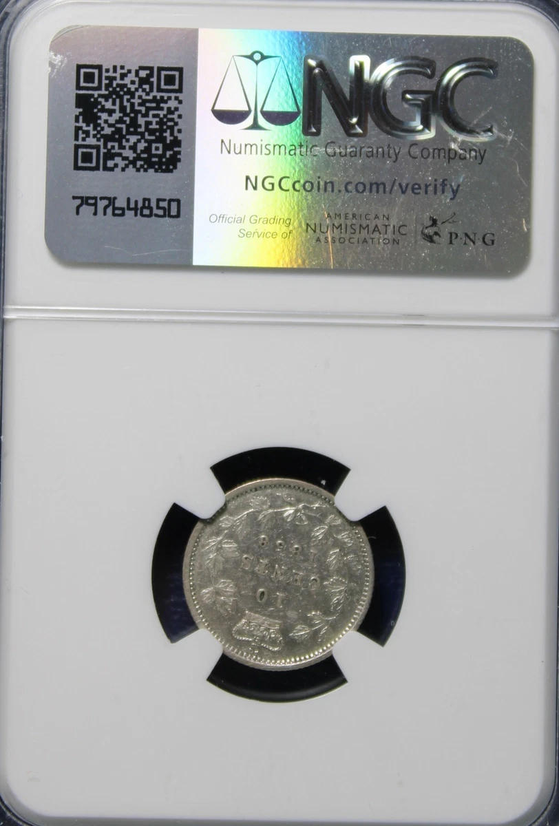 Canada 1858 Silver 10 Cents, NGC Graded AU50, Cleaned (BNX)