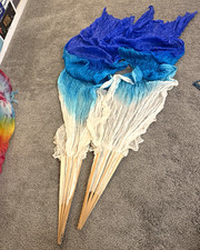 MoodHoops Water Lily Silk Veil Fan Set, Ombre Blue Teal White