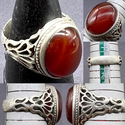 Wonderful 925 Silver Heavy Ring With Genuine Yemeni Aqeq Stone Ring For Men