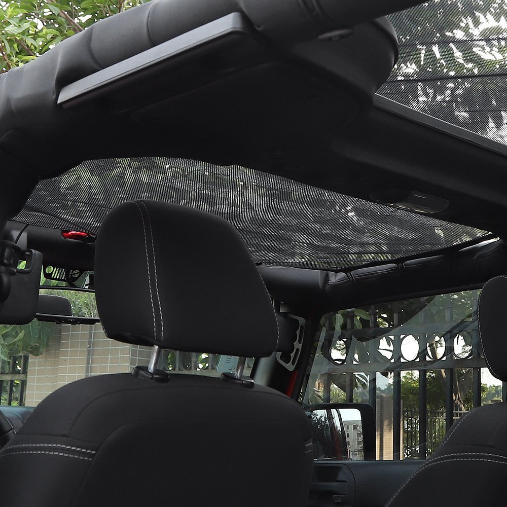 CheroCar UV Mesh Sun Shade Bikini Top For 2007-2018 Jeep Wrangler JK & JKU - Black Canvas