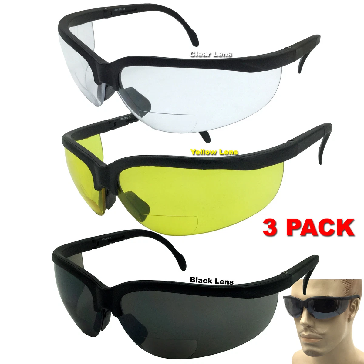 3 Pair Lot Bifocal Safety Driving Sport Fishing Reader Reading