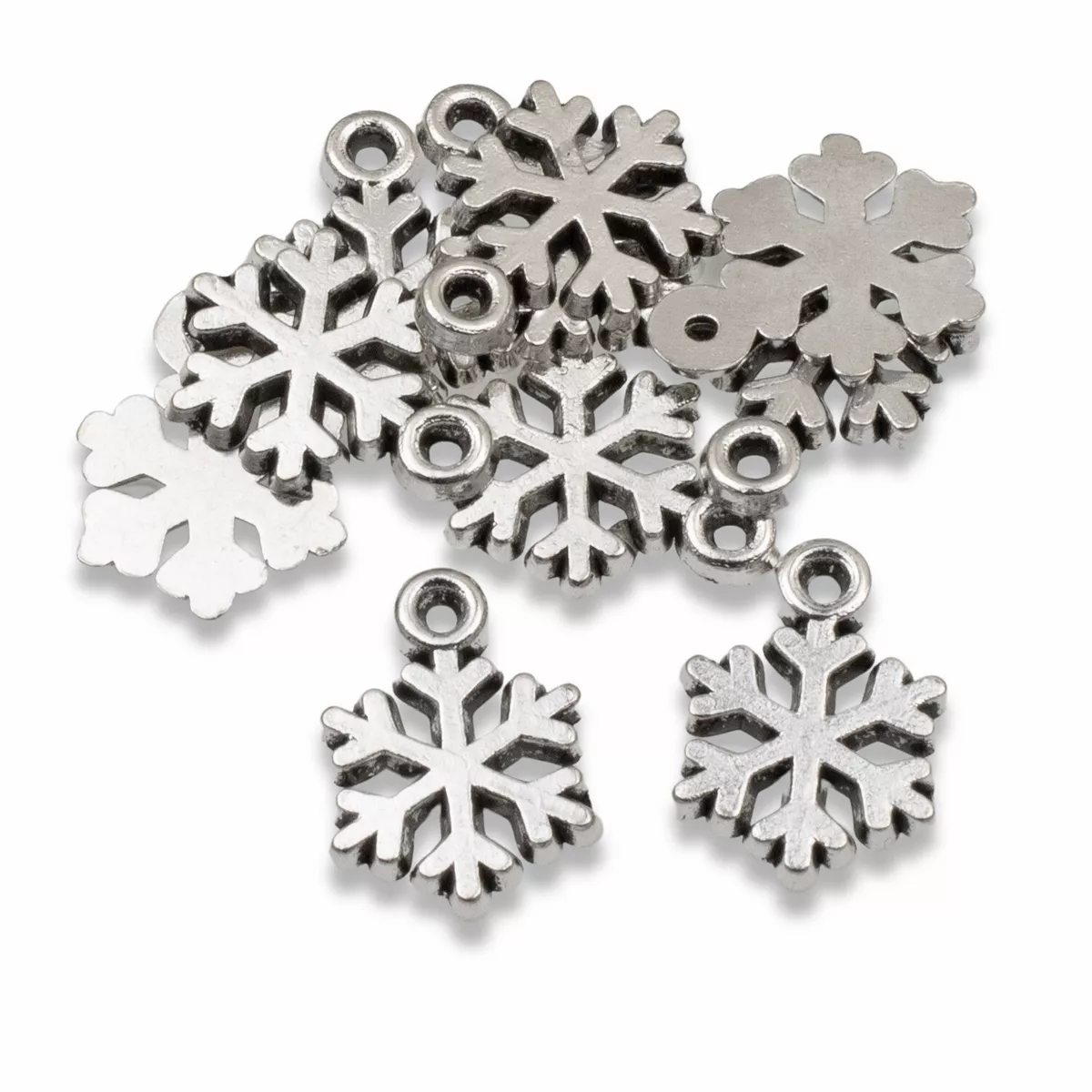 50 Silver Mini Snowflake Charms, Bulk Metal Christmas Holiday Charm