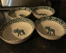 4-Tienshan Folk Craft Moose Country Bowls Cereal Cabin Dish Green Sponge 6 1/4"