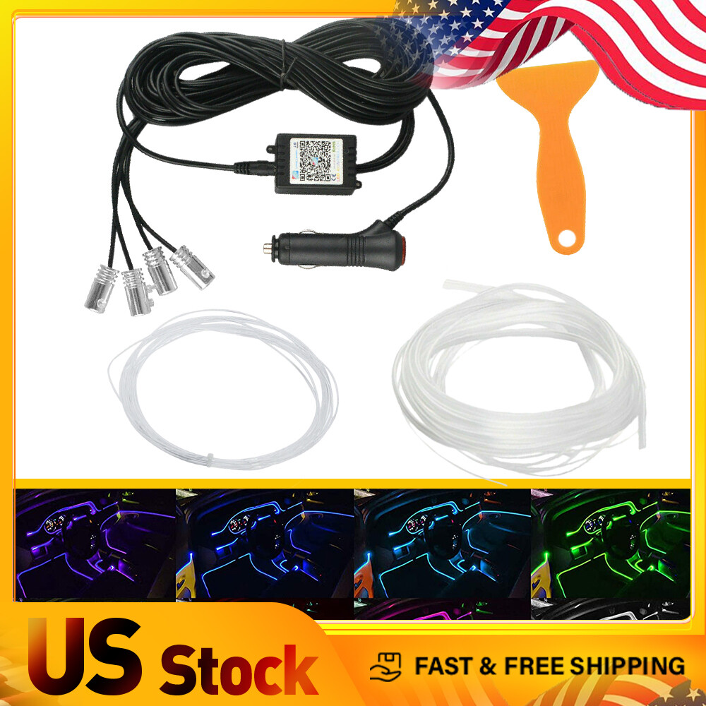 6M RGB APP LED Interior Car Optic Fiber Wire Neon Strip Atmosphere Light Kit D