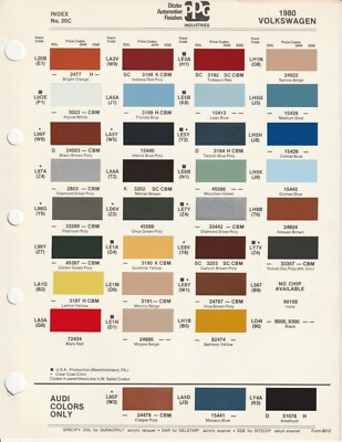 1980 Volkswagen VW Bus Vanagon Beetle Scirocco Paint Chips Ditzler