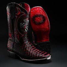 Botas vaqueras occidentales para hombre con estampado de pitón - Cuero artesanal Rodeo Puntera cuadrada