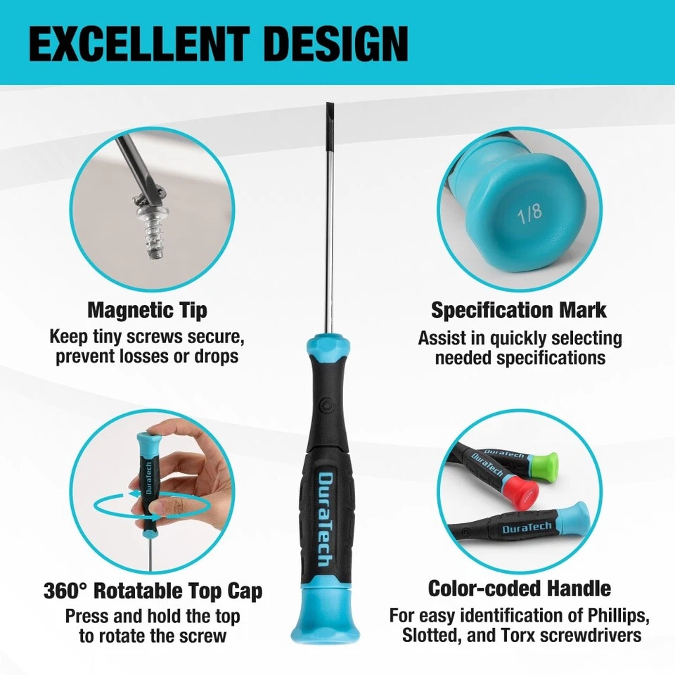 DURATECH 10 PCS Magnetic Small Precision Screwdriver Set with Pouch Phillips New - Image 4 of 4