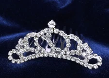 Crystal Rhinestones Dog Mini Bone Tiara With Comb.Silver Tiara.1 " Tall.