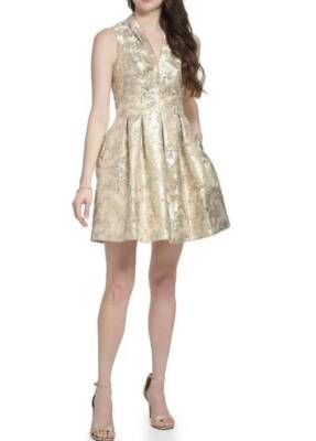 NWT 12 Vince Camuto metallic Jacquard Fit Flare dress