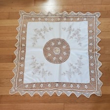 Embroidered and Lace Accent Bohemian Square Tablecloth 33x33