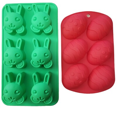 2 Rabbit & Easter Egg Shaped Silicone Molds Baking Cake Soap DIY Bath Bombs New
