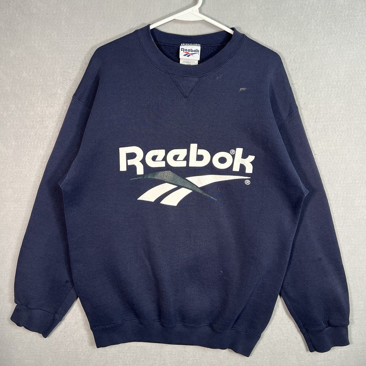 トップス 90s Reebok big logo sweat shirt y2k Vintage 90s Reebok Classic Logo Sweater Adult Large Blue